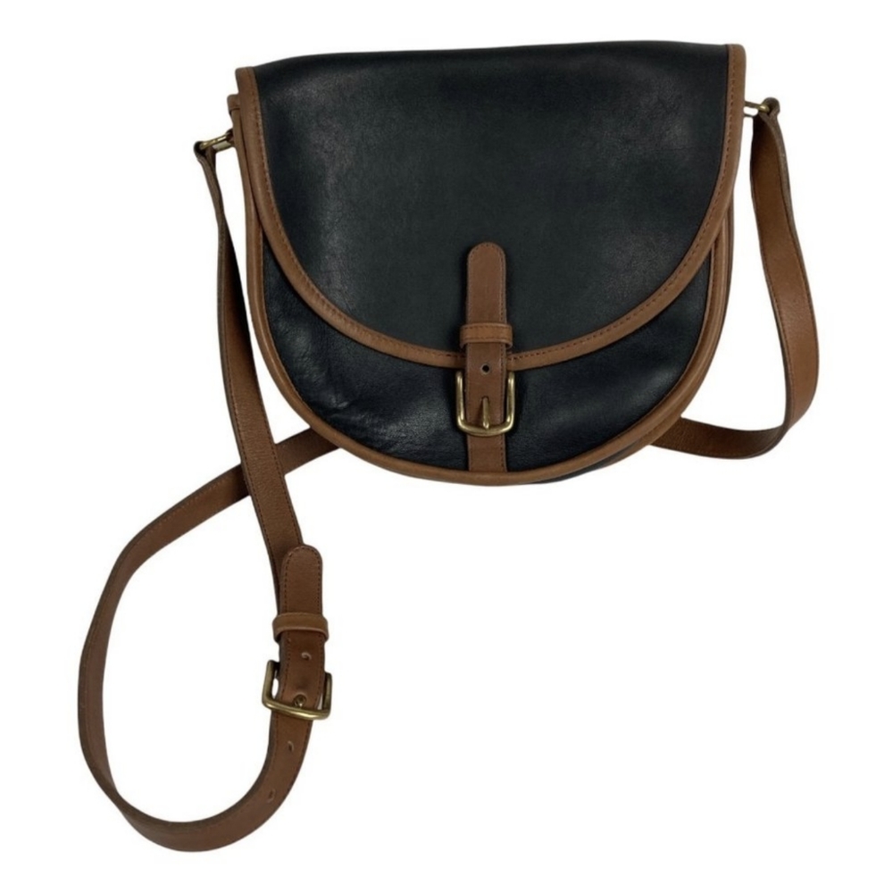 Coach Vintage 80s Purse Saddle Buckle Bag Crossbody Black Brown Two Tone Handbag